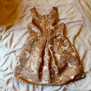 GB girls Gold and Cream Floral Brocade Party Dress
